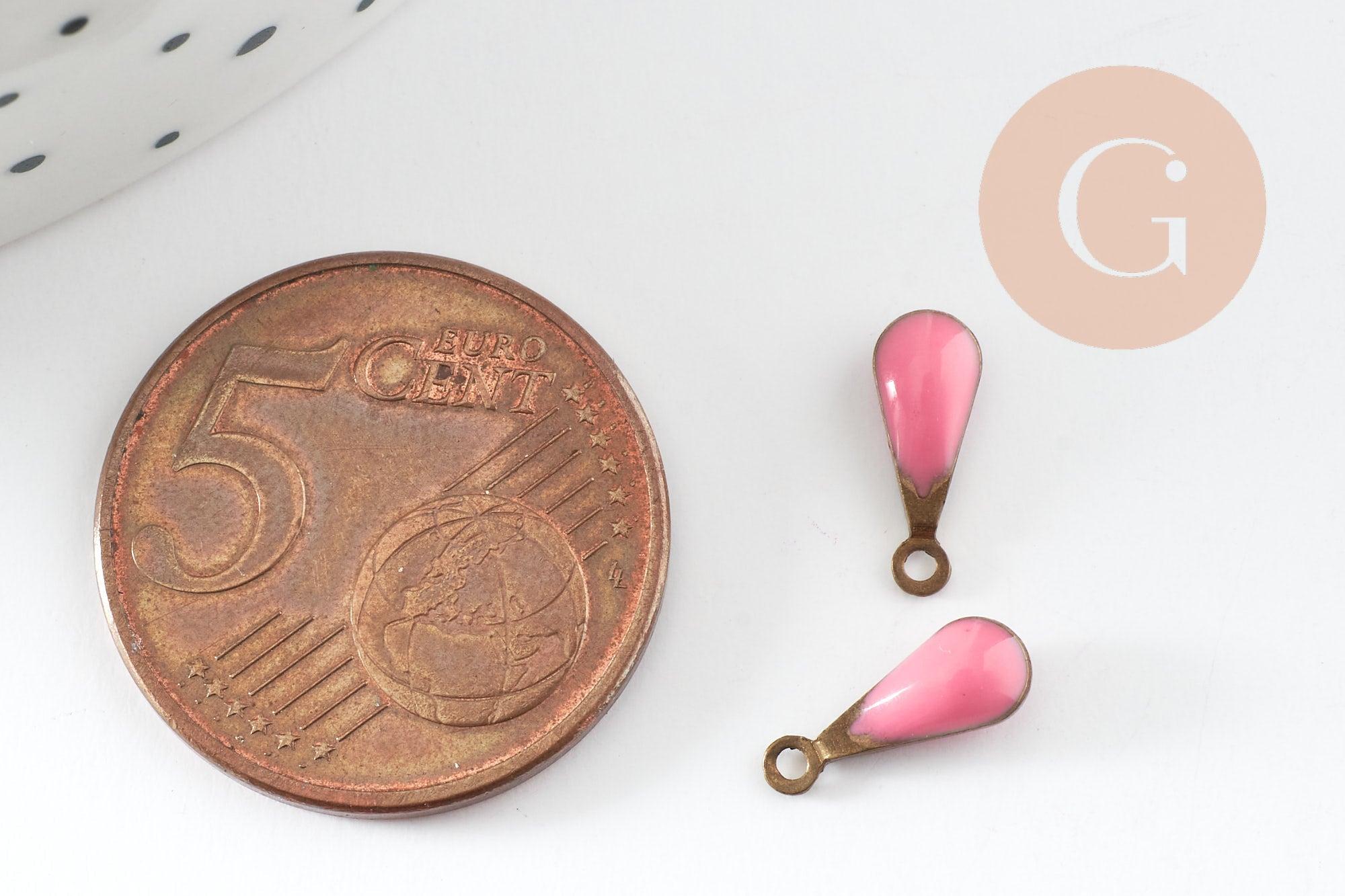 Pendentif goutte laiton brut émail rose,fournitures créatives, laiton doré, pendentif goutte, 11mm, x10 G2420
