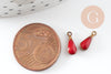 Pendentif goutte laiton brut émail rouge fournitures créatives, laiton doré, pendentif goutte,11mm, x10 G0810