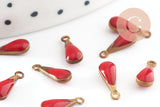Pendentif goutte laiton brut émail rouge fournitures créatives, laiton doré, pendentif goutte,11mm, x10 G0810