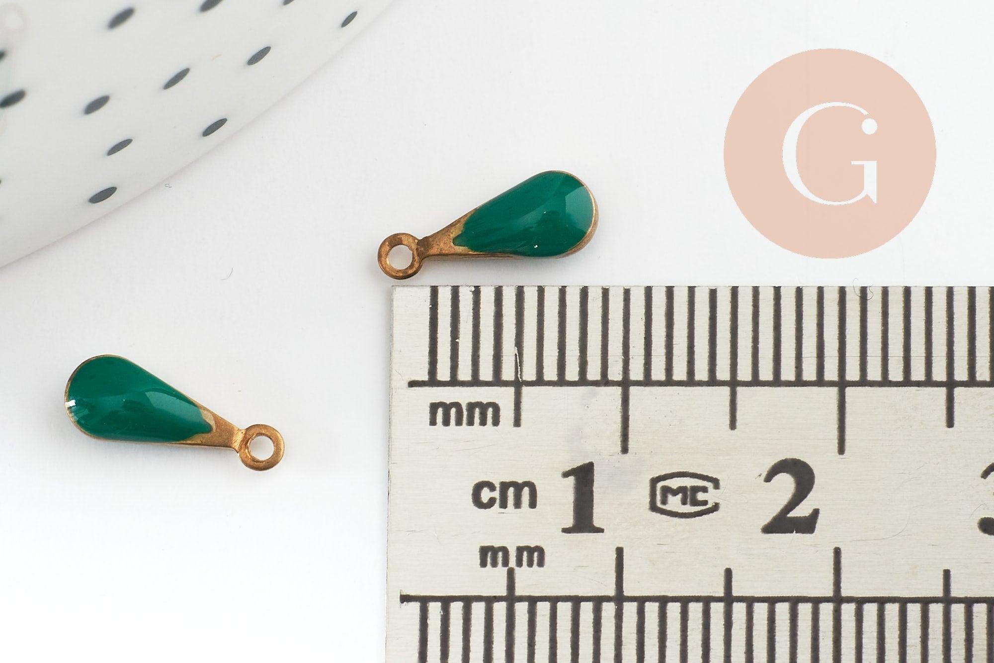 Pendentif goutte laiton brut émail vert, fournitures créatives, laiton doré, pendentif goutte,11mm, x10 G0809