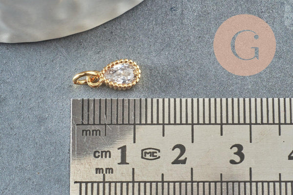 Pendentif goutte laiton doré zircon blanc 10mm,pendentif doré cristal, création bijoux x1 (G9673)