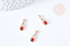 Pendentif goutte laiton doré zircon cristal rouge 17.5mm, x1 (G8435)