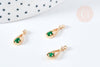 Pendentif goutte laiton doré zircon cristal vert 17,5mm, pendentif création bijoux, x1 G8436