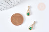 Pendentif goutte laiton doré zircon cristal vert 17,5mm, pendentif création bijoux, x1 G8436