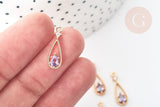 Pendentif goutte laiton doré zircon violet 17,5mm, pendentif création bijoux, x1 G8545