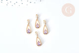 Pendentif goutte laiton doré zircon violet 17,5mm, pendentif création bijoux, x1 G8545