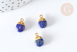 Pendentif goutte lapis lazulis naturel argent 925 doré 18K 20mm, x1 (G7722)
