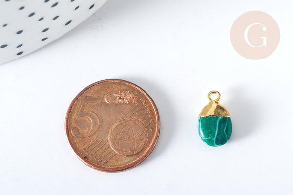 Pendentif goutte malachite naturelle argent 925 doré 18K 20mm, x1 G7718