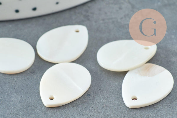 Pendentif goutte nacre blanche naturelle 20mm, x10 (G5134)