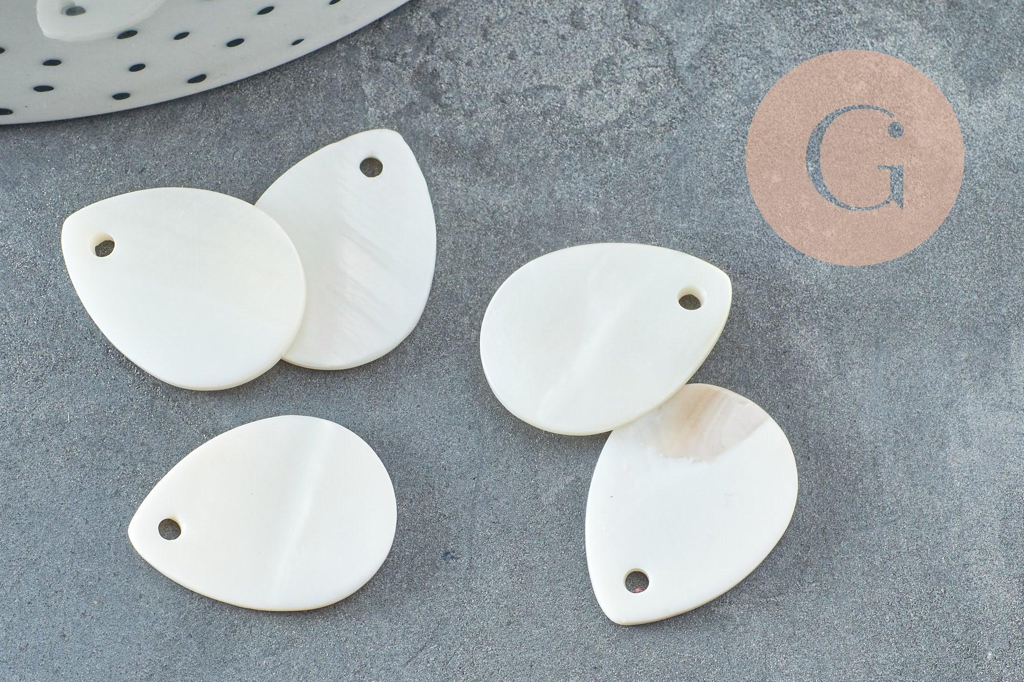 Pendentif goutte nacre blanche naturelle 20mm, x10 (G5134)