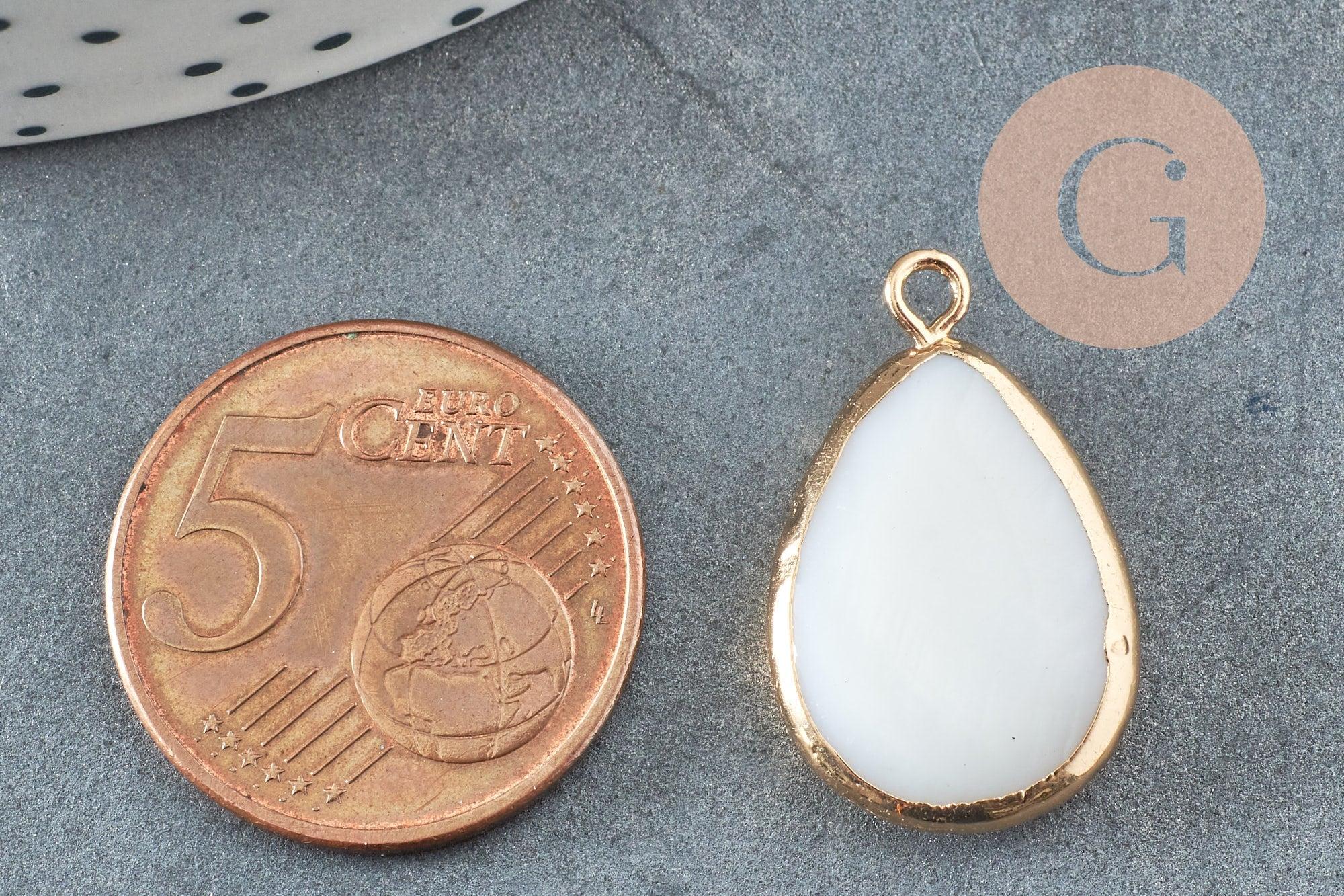 Pendentif goutte nacre blanche naturelle doré 23mm, x2 (G3871)
