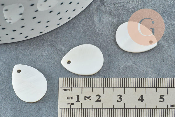 Pendentif goutte nacre blanche naturelle, perle goutte,nacre naturelle,coquillage blanc, 20mm, x10 G5134