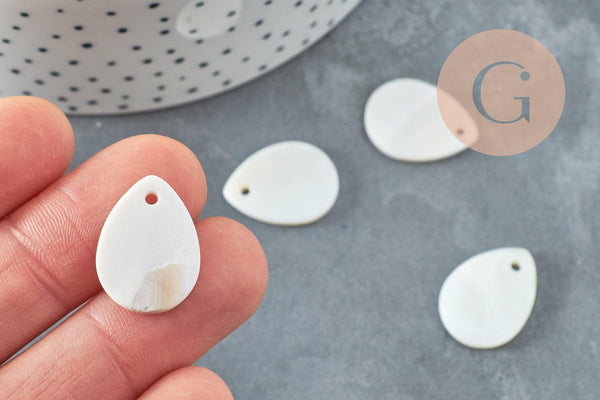 Pendentif goutte nacre blanche naturelle, perle goutte,nacre naturelle,coquillage blanc, 20mm, x10 G5134