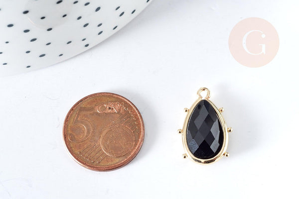 Pendentif goutte obsidienne naturelle laiton doré 22.5mm,pendentif bijou pierre naturelle, x1, G8367