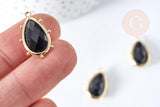Pendentif goutte obsidienne naturelle laiton doré 22.5mm,pendentif bijou pierre naturelle, x1, G8367