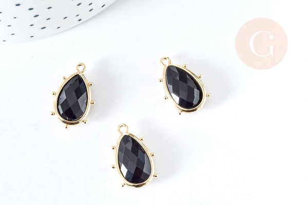 Pendentif goutte obsidienne naturelle laiton doré 22.5mm,pendentif bijou pierre naturelle, x1, G8367