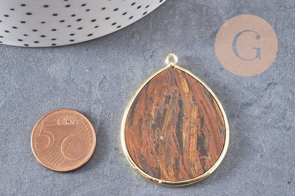 Pendentif goutte œil de tigre naturel 41mm, x1 (G6280)