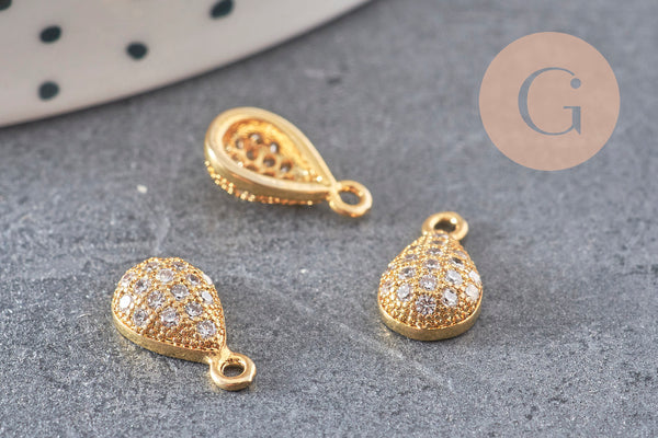 Pendentif goutte or cristal zircon, pendentif doré cristal, bijou doré,10.5mm, x1 (G2740)