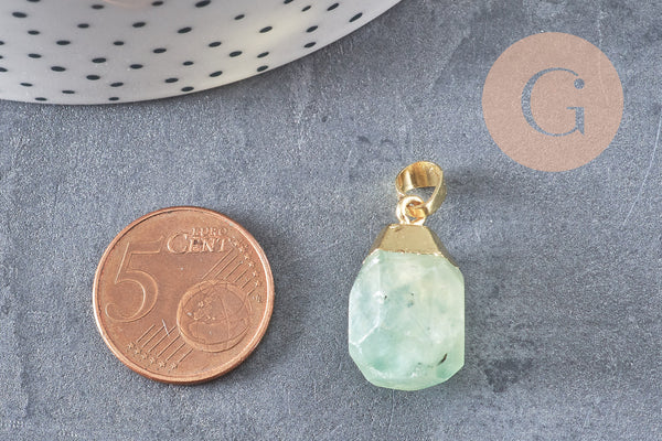 Pendentif goutte préhnite facetté doré, bijou pierre,pendentif pierre, préhnite naturelle, bijoux pierre,19-21mm, x1 G5037