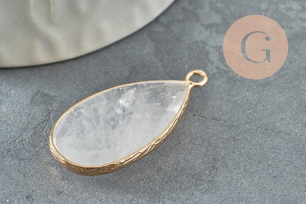Pendentif goutte quartz ,Pendentif pour bijoux, pendentif pierre, cristal de roche naturel,33mm, x1 G0296