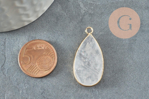 Pendentif goutte quartz ,Pendentif pour bijoux, pendentif pierre, cristal de roche naturel,33mm, x1 G0296