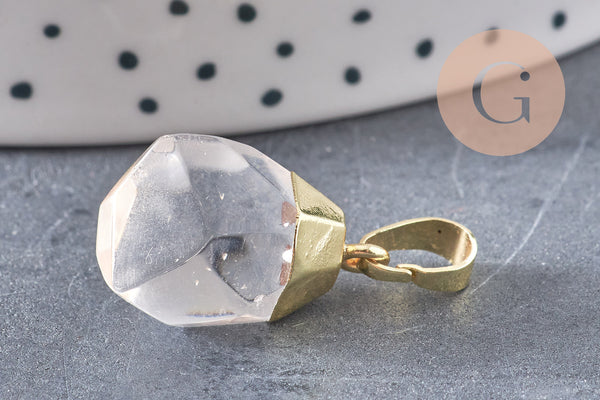 Pendentif goutte quartz cristal facetté doré, bijou pierre,pendentif cristal de roche naturel, pendentif pierre,bijoux pierre,19-21mm, x1, G5154