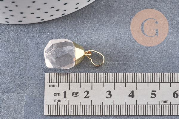 Pendentif goutte quartz cristal facetté doré, bijou pierre,pendentif cristal de roche naturel, pendentif pierre,bijoux pierre,19-21mm, x1, G5154
