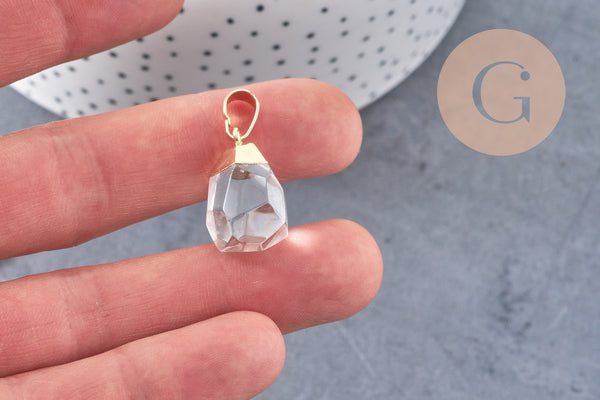 Pendentif goutte quartz cristal facetté doré, bijou pierre,pendentif cristal de roche naturel, pendentif pierre,bijoux pierre,19-21mm, x1, G5154