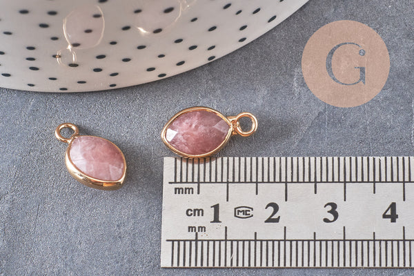 Pendentif goutte quartz fraise facette naturel 17mm, x1 (G5190)