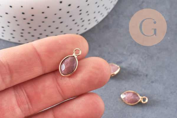 Pendentif goutte quartz fraise facette naturel 17mm, x1 (G5190)