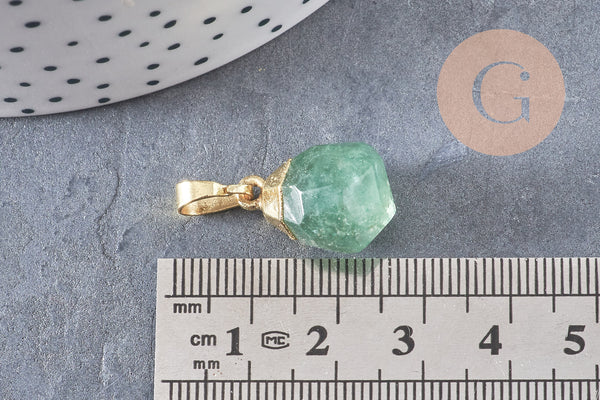 Pendentif goutte quartz fraise vert facetté doré, bijou pierre,pendentif pierre, quartz fraise naturel, bijoux pierre,19-21mm, x1 G4509
