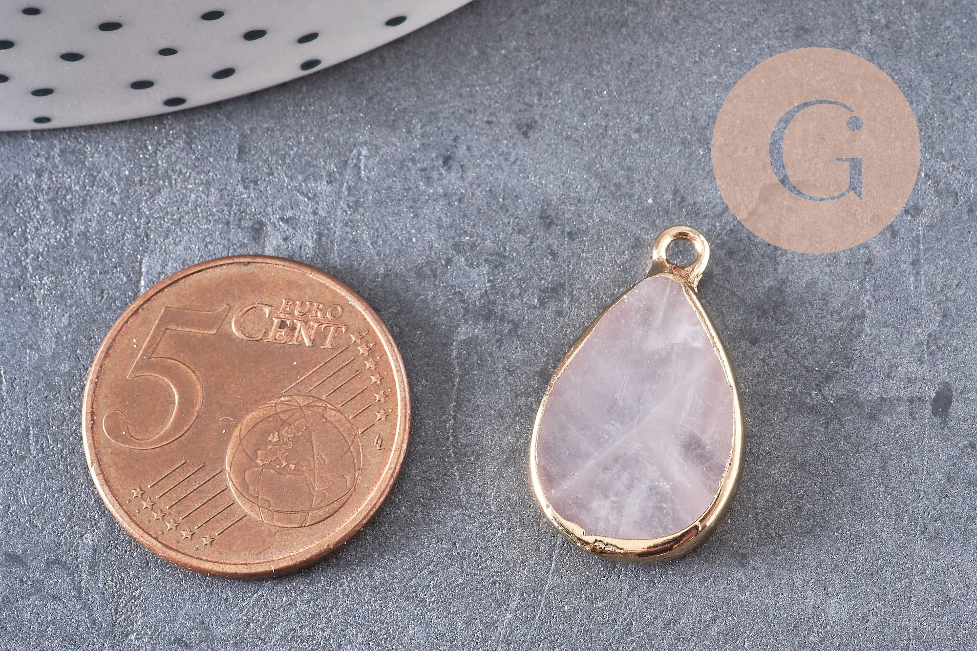 Pendentif goutte quartz rose naturel 22mm (G3107)