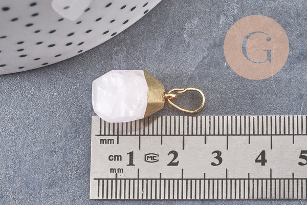 Pendentif goutte quartz rose naturel facetté laiton doré 19-21mm x1 (G3905)