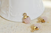Pendentif goutte quartz rose naturel fer doré 14mm ,pendentif bijoux pierre quartz rose naturel, x2 (G0972)