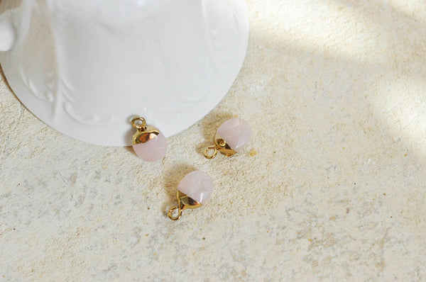 Pendentif goutte quartz rose naturel fer doré 14mm ,pendentif bijoux pierre quartz rose naturel, x2 (G0972)
