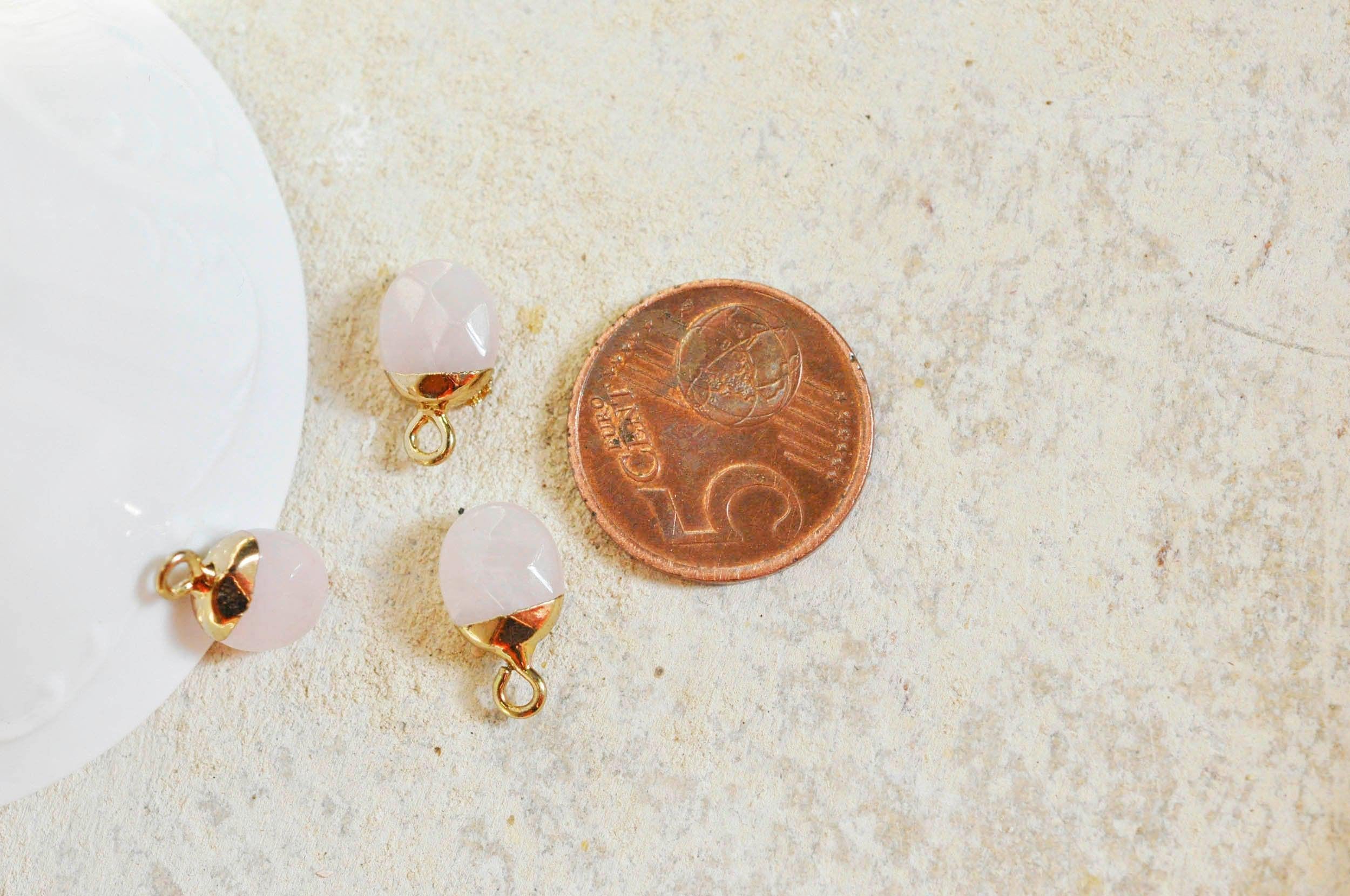 Pendentif goutte quartz rose naturel fer doré 14mm ,pendentif bijoux pierre quartz rose naturel, x2 (G0972)