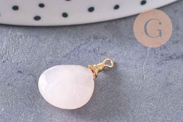 Pendentif goutte quartz rose naturelle facettes 21mm,pendentif bijoux, pendentif pierre, x1 (G6271)
