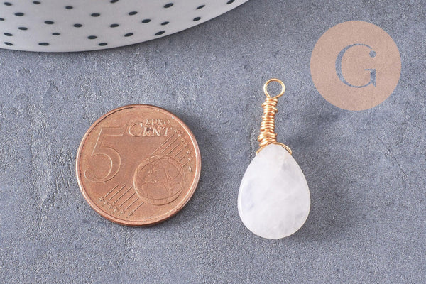 Pendentif goutte quartz rose naturelle facettes 25mm, pendentif pierre, x1 (G6241)