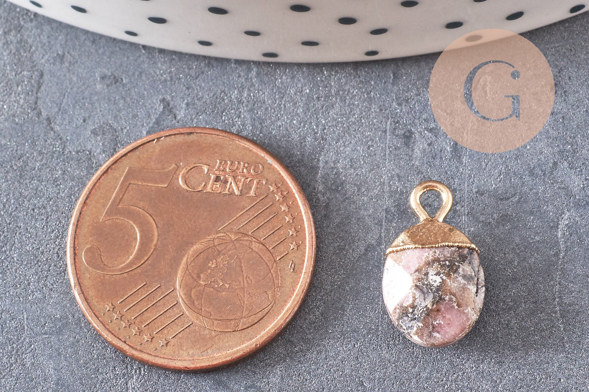 Pendentif goutte rhodonite naturelle fer doré 14mm, x2 (G10276)