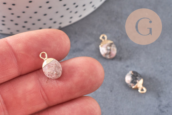 Pendentif goutte rhodonite,pendentif bijoux,pendentif pierre,quartz rose naturel,pendentif rhonodite,14mm, x2 (G10276)