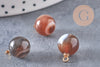 Pendentif goutte rond agate noire rayée laiton doré 14mm, x1 (G4787)