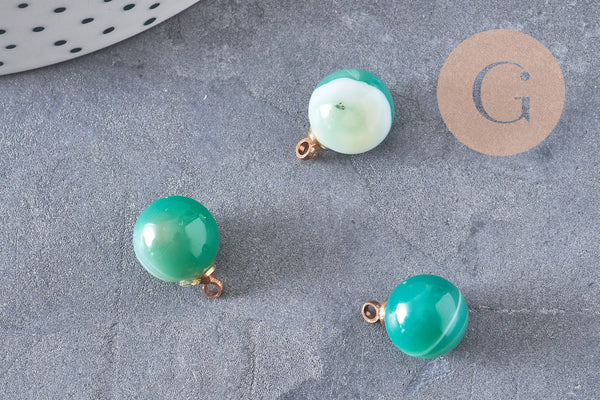 Pendentif goutte rond agate verte rayée, support doré, création bijoux pierre naturelle, pendentif pierre naturelle, 14mm, x1, G4486