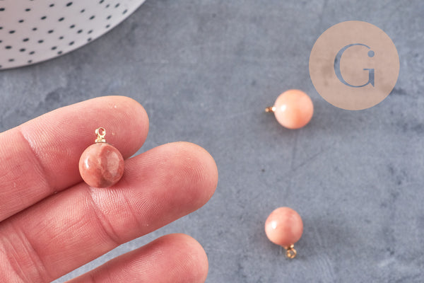 Pendentif goutte rond aventurine rose, support doré, création bijoux pierre naturelle, pendentif pierre naturelle, 14mm, x1 G4568