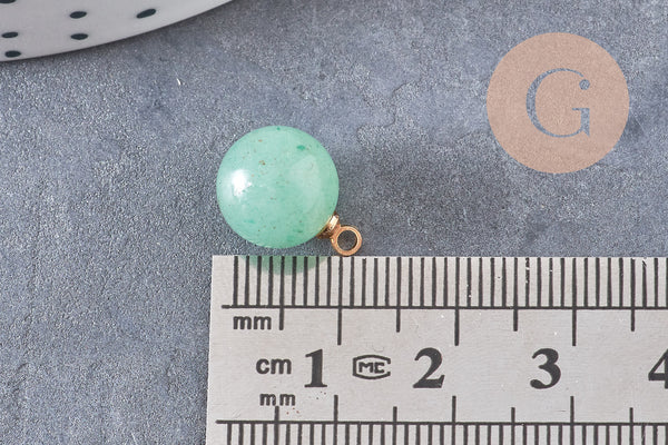 Pendentif goutte rond aventurine verte, support doré, création bijoux pierre naturelle, pendentif pierre naturelle, 14mm, x1, G4564