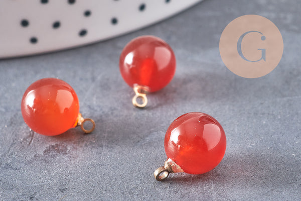 Pendentif goutte rond cornaline, support doré, création bijoux pierre naturelle, pendentif pierre naturelle, 14mm, x1, G4567