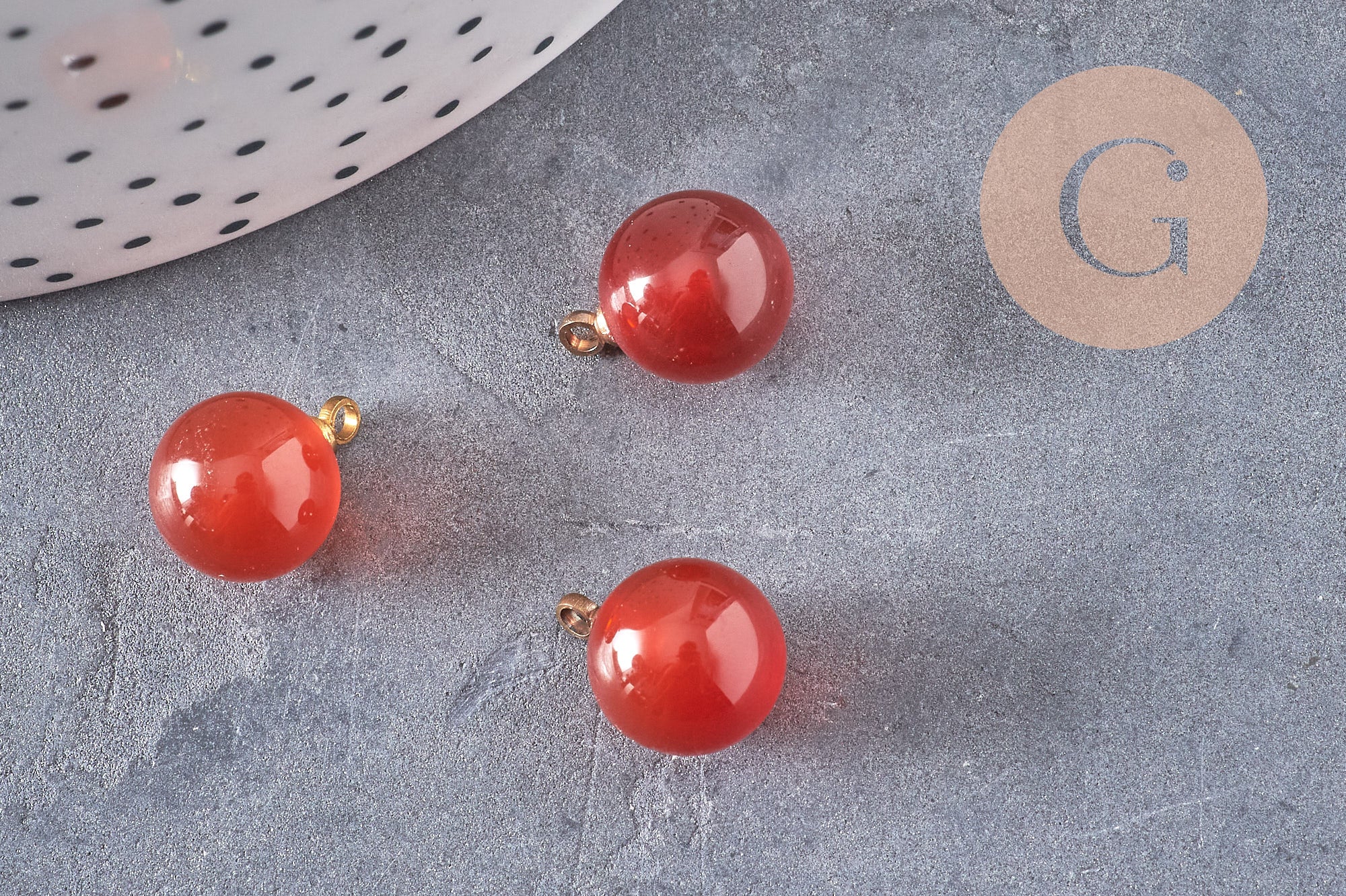 Pendentif goutte rond cornaline, support doré, création bijoux pierre naturelle, pendentif pierre naturelle, 14mm, x1, G4567