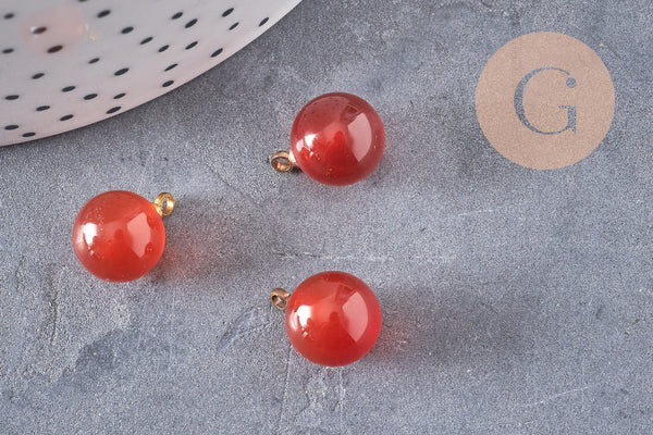 Pendentif goutte rond cornaline, support doré, création bijoux pierre naturelle, pendentif pierre naturelle, 14mm, x1, G4567