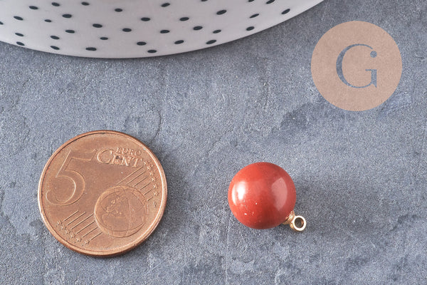 Pendentif goutte rond jaspe rouge naturel, support doré, création bijoux pierre naturelle, pendentif pierre naturelle, 14mm, x1, G4485