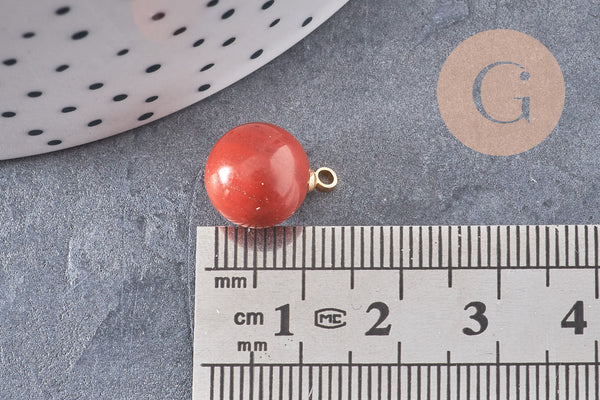 Pendentif goutte rond jaspe rouge naturel, support doré, création bijoux pierre naturelle, pendentif pierre naturelle, 14mm, x1, G4485