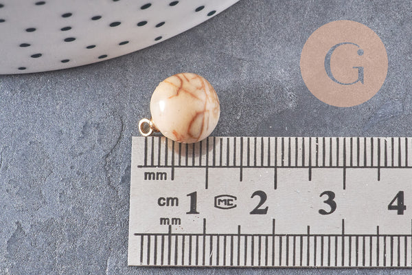 Pendentif goutte rond mookaite naturel, support doré, création bijoux pierre naturelle, pendentif pierre naturelle, 14mm, x1, G4562